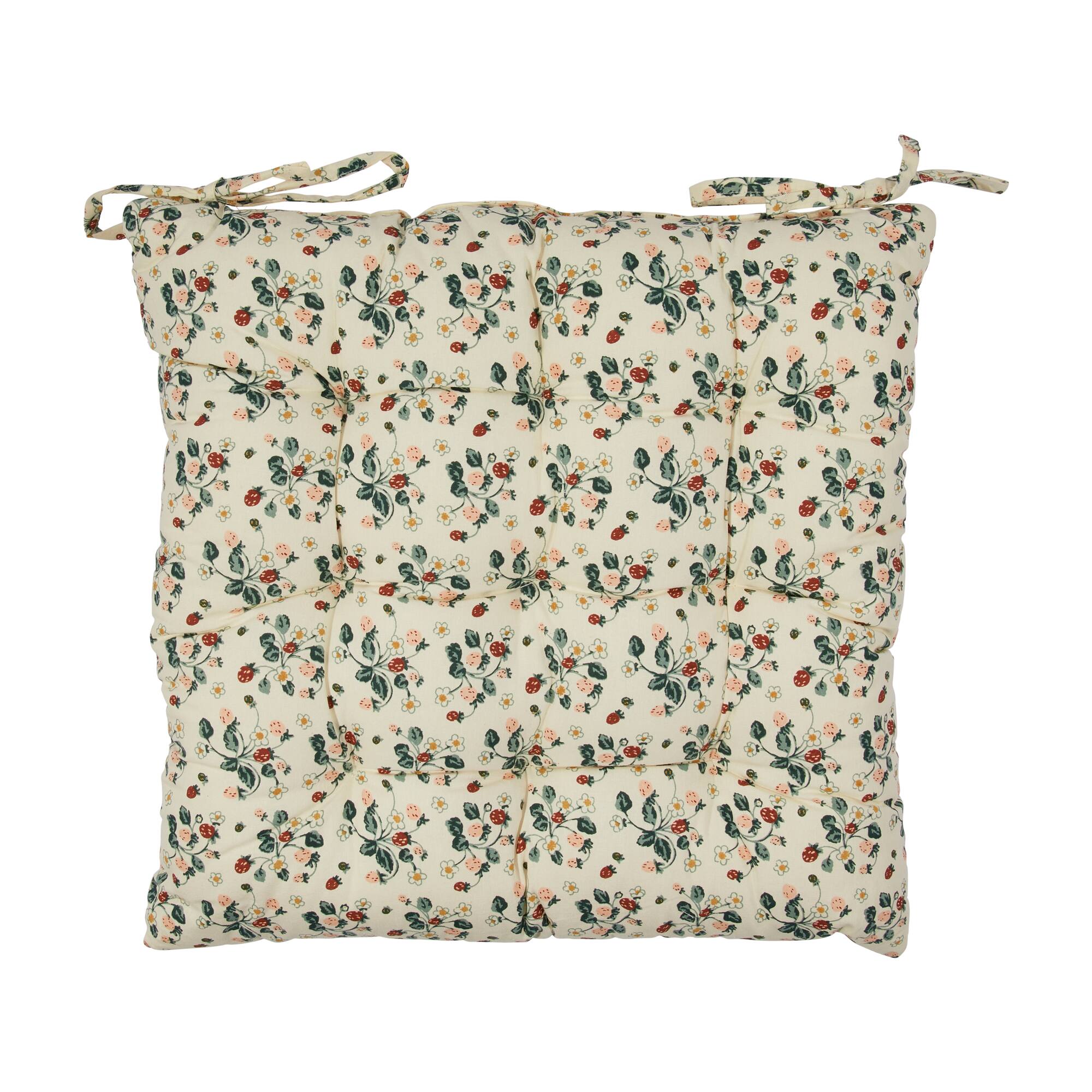 Hello Honey® Strawberry Floral Pattern Cotton Printed Chair Cushion